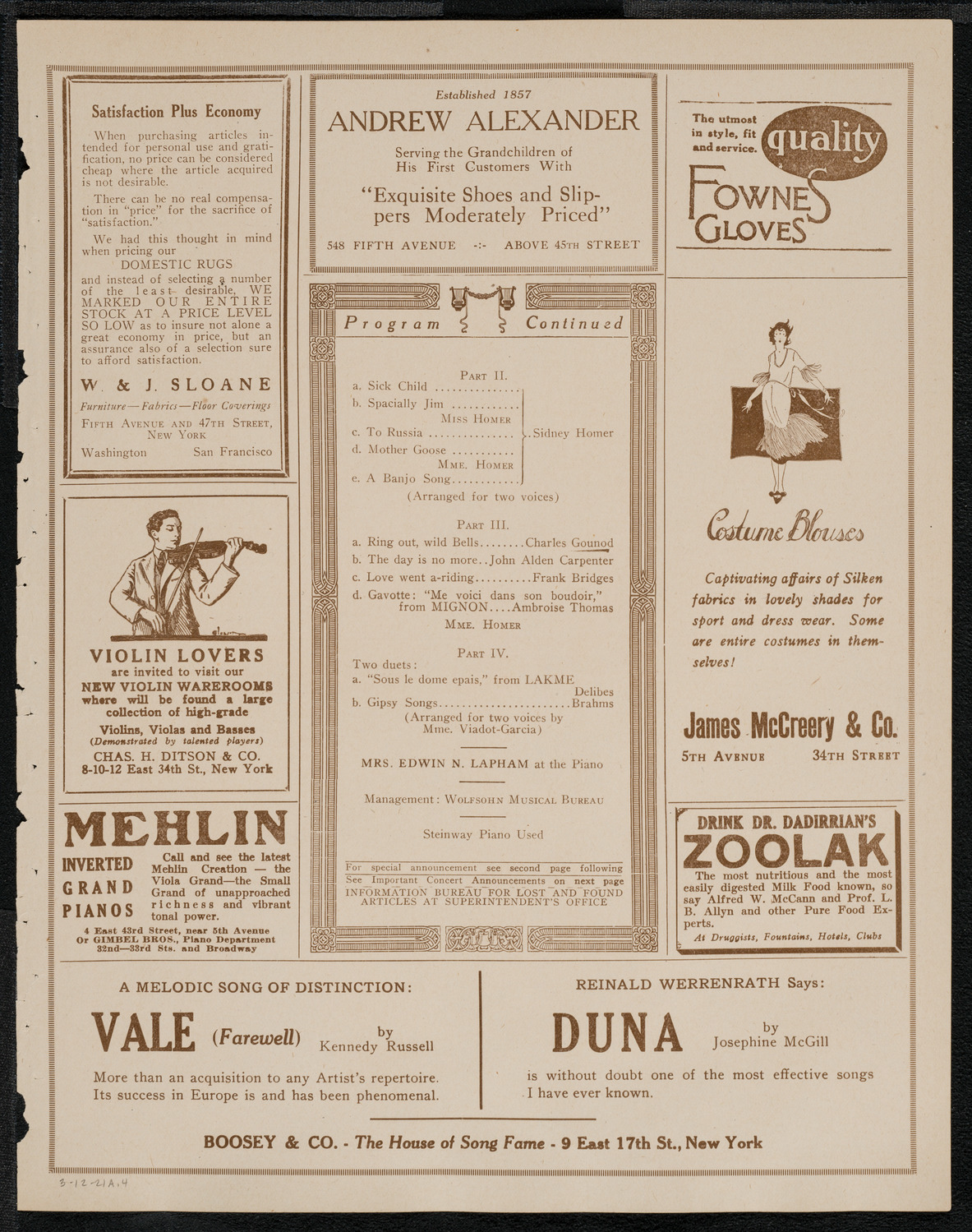 Mme. Louise Homer and Miss Louise Homer, March 12, 1921, program page 7