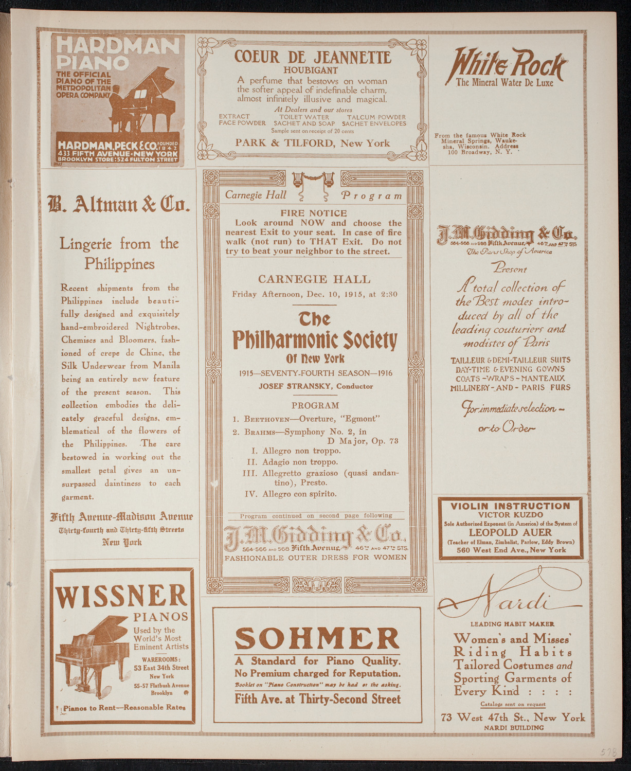 New York Philharmonic, December 10, 1915, program page 5