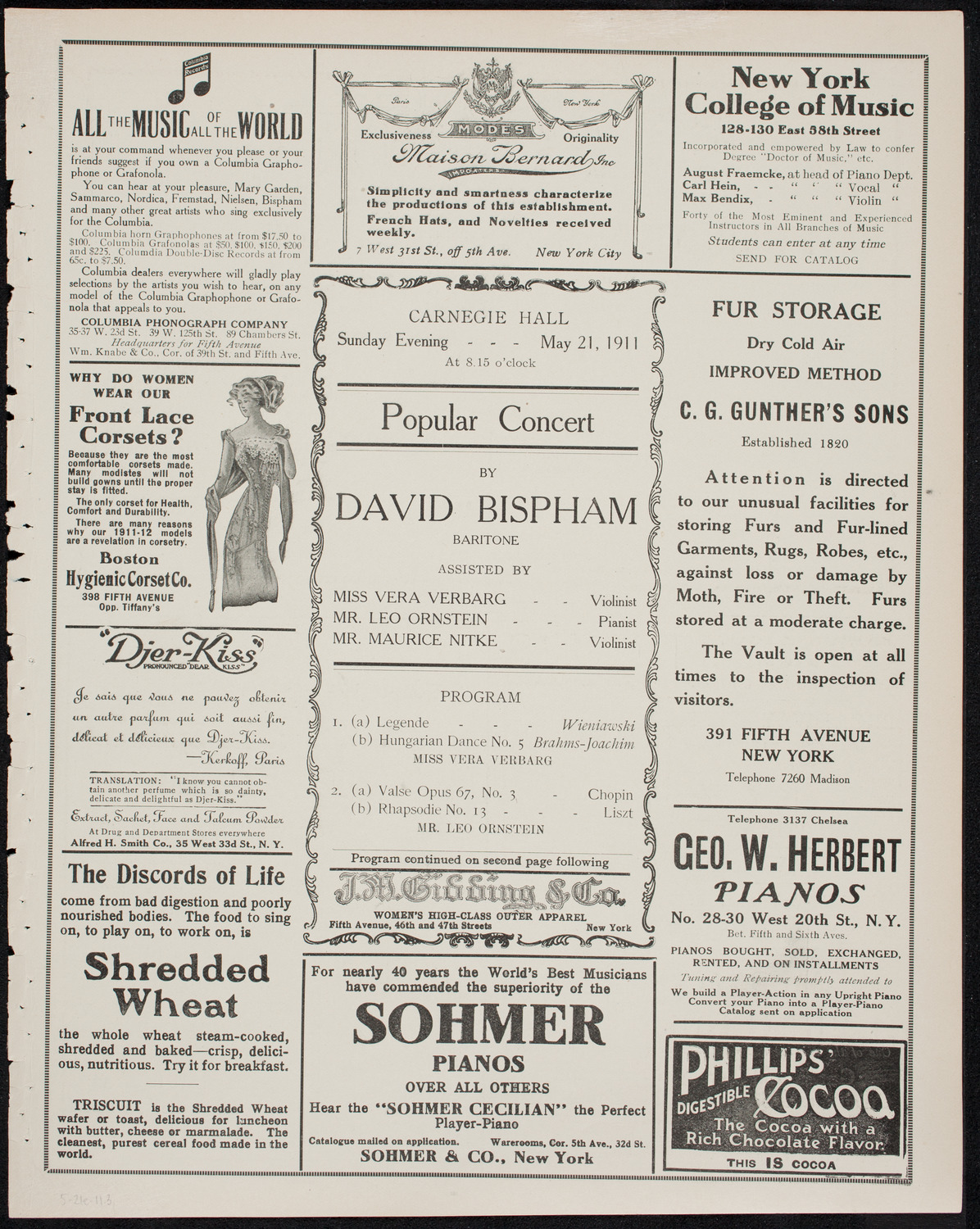 David Bispham, Baritone, May 21, 1911, program page 5