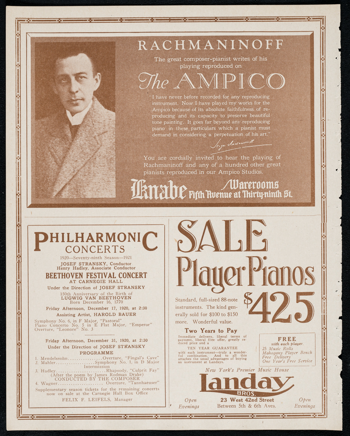 New York Philharmonic: Beethoven Festival, December 16, 1920, program page 12
