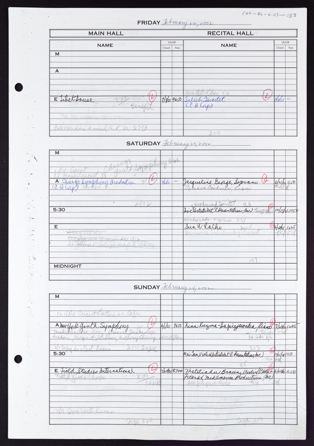 Carnegie Hall Booking Ledger, volume 47, page 53