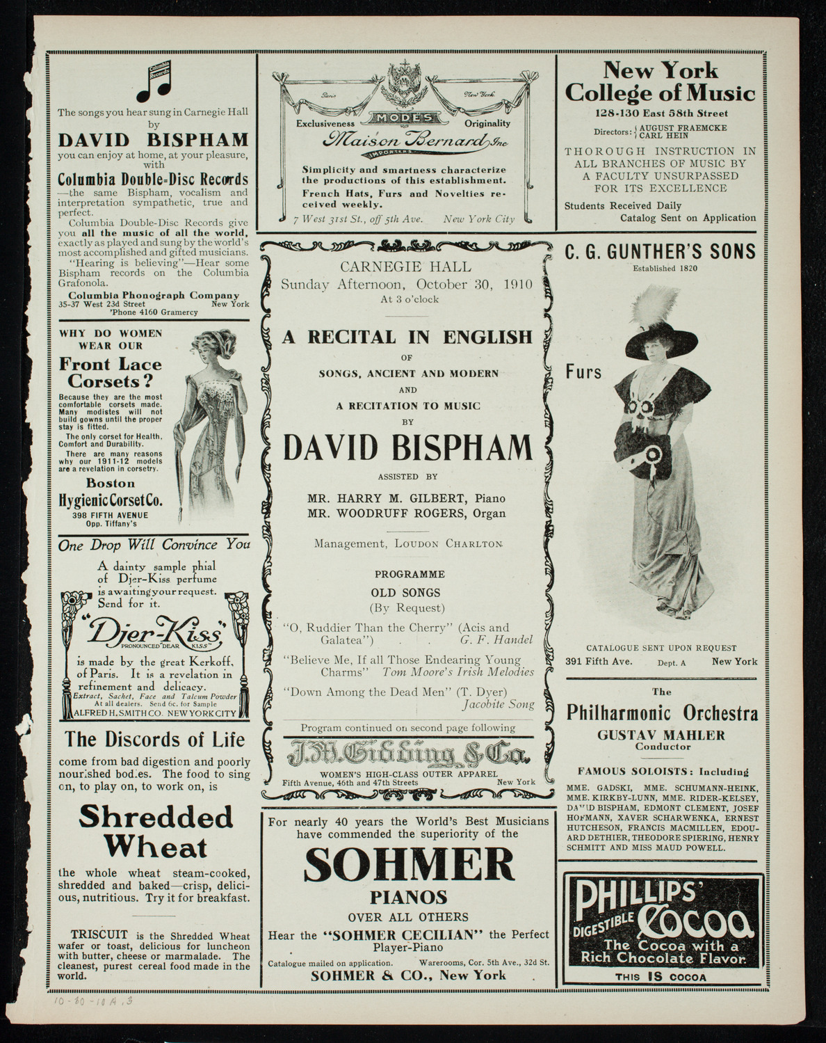 David Bispham, Baritone, October 30, 1910, program page 5