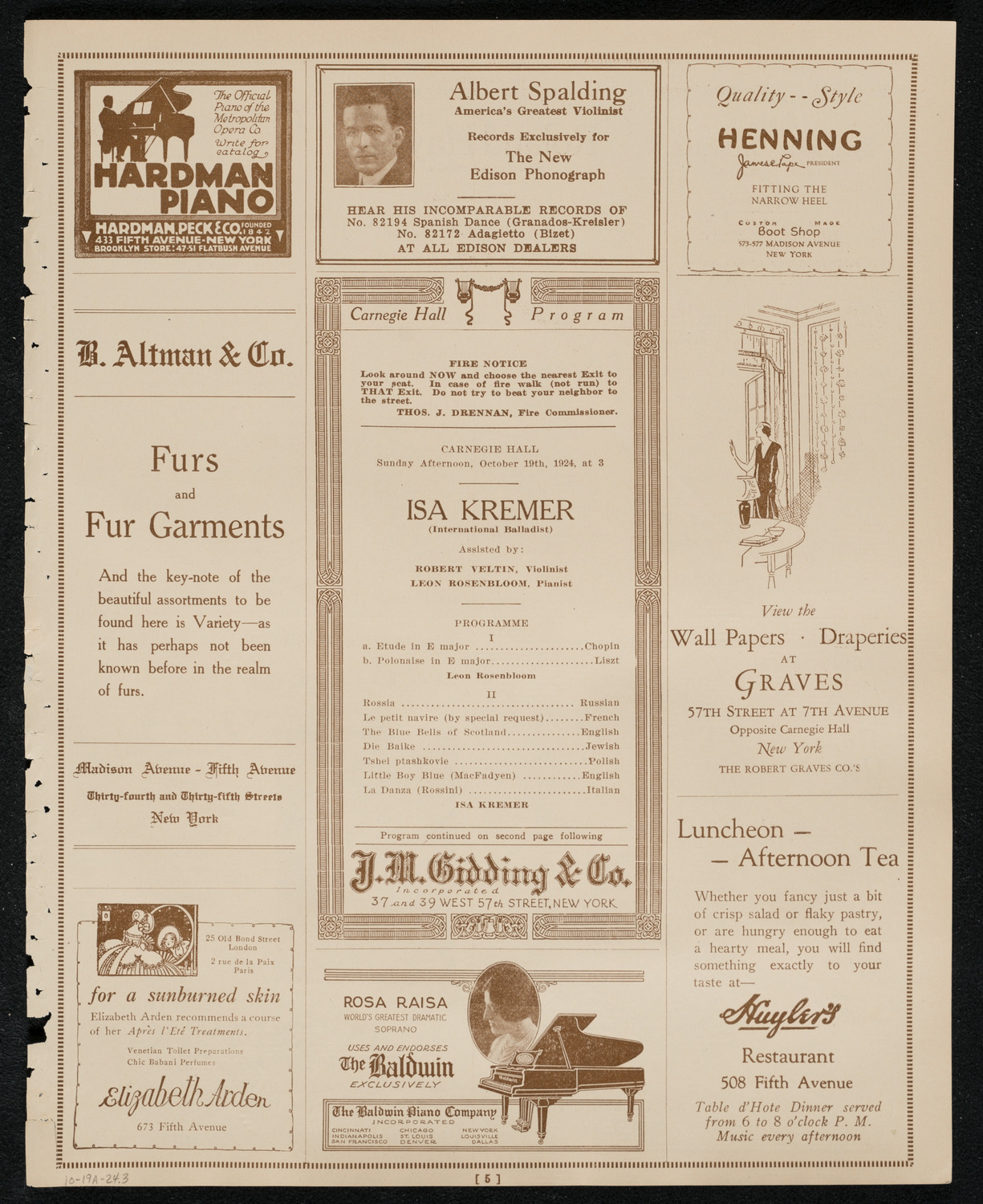 Isa Kremer, Soprano, October 19, 1924, program page 5
