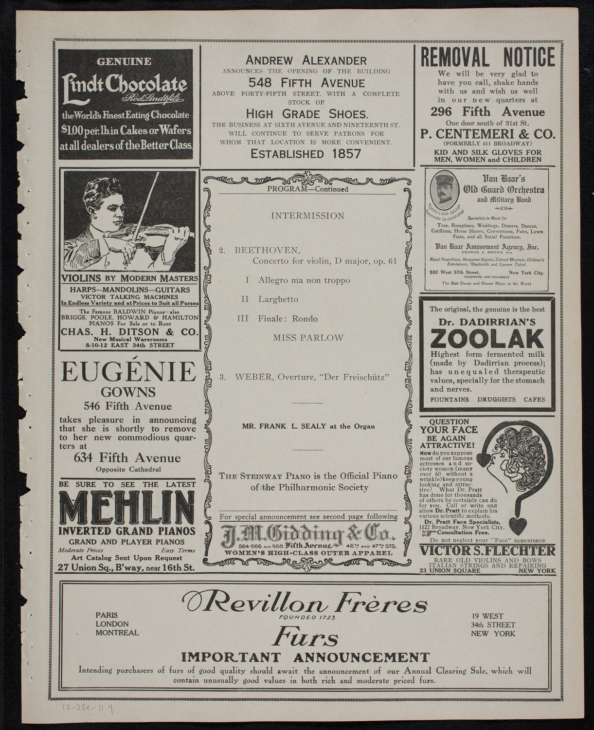 New York Philharmonic, December 28, 1911, program page 7