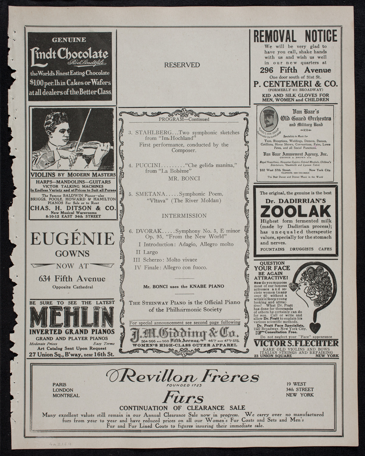 New York Philharmonic, February 4, 1912, program page 7