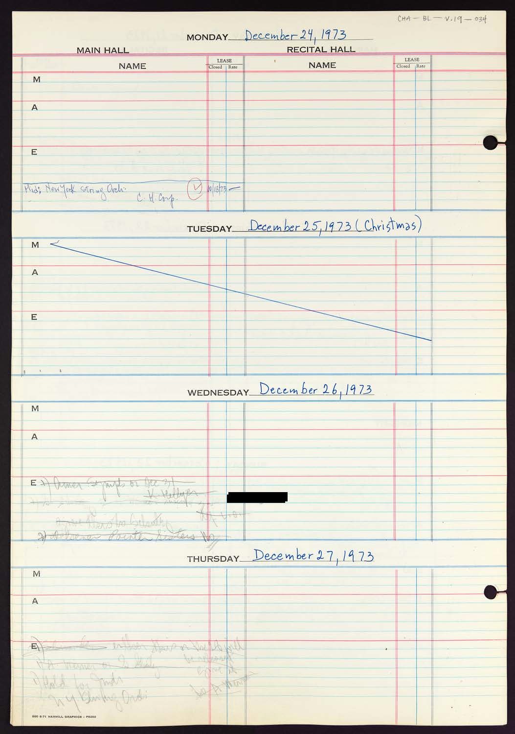 Carnegie Hall Booking Ledger, volume 19, page 34