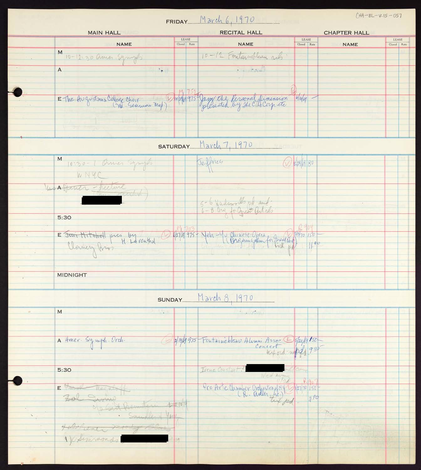 Carnegie Hall Booking Ledger, volume 15, page 57