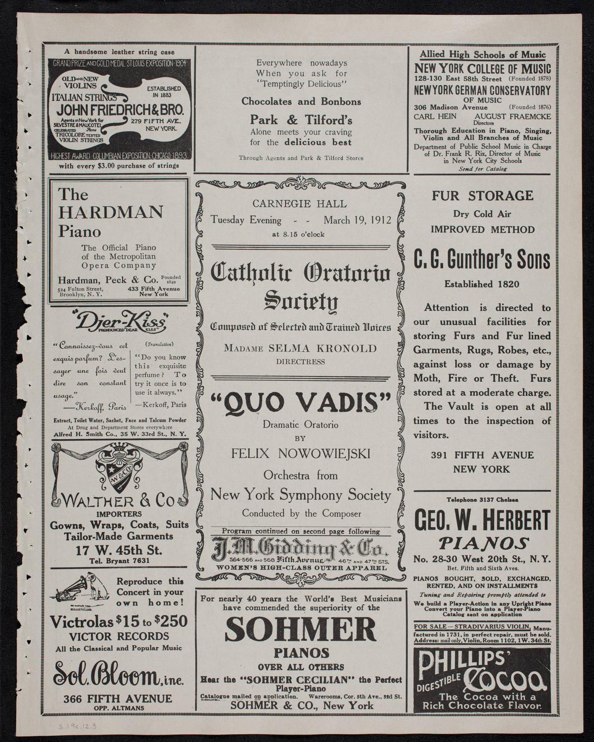 Catholic Oratorio Society, March 19, 1912, program page 5