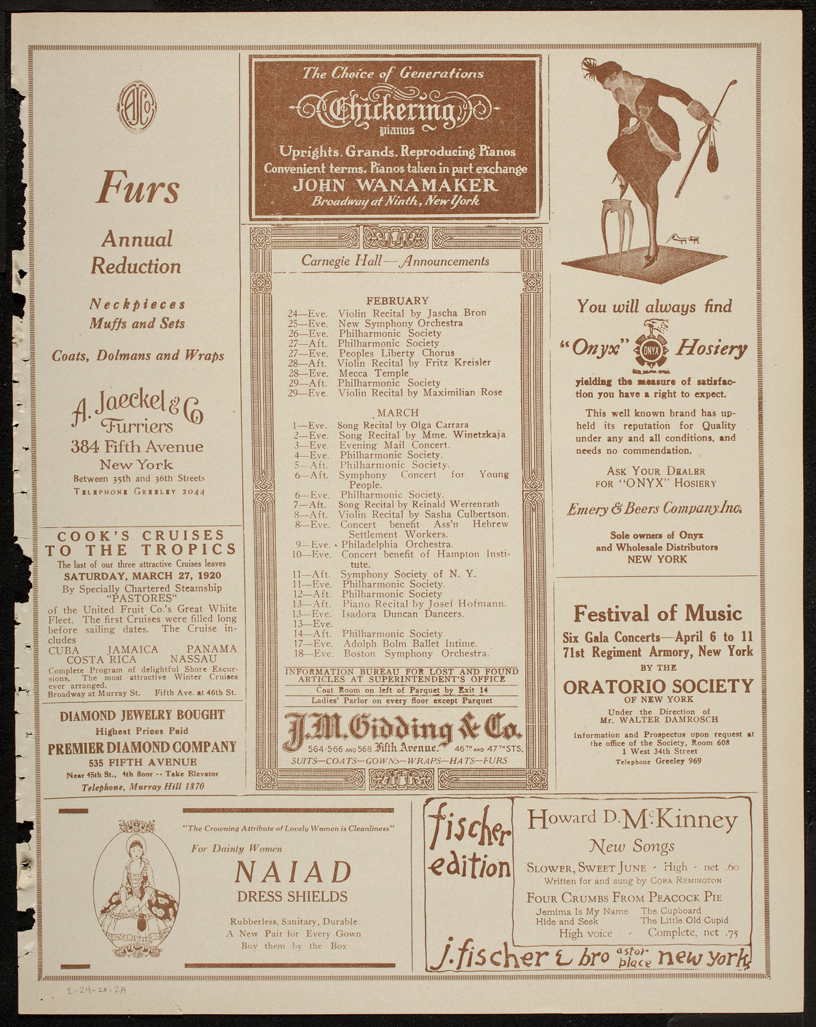 New Symphony Orchestra, February 24, 1920, program page 3