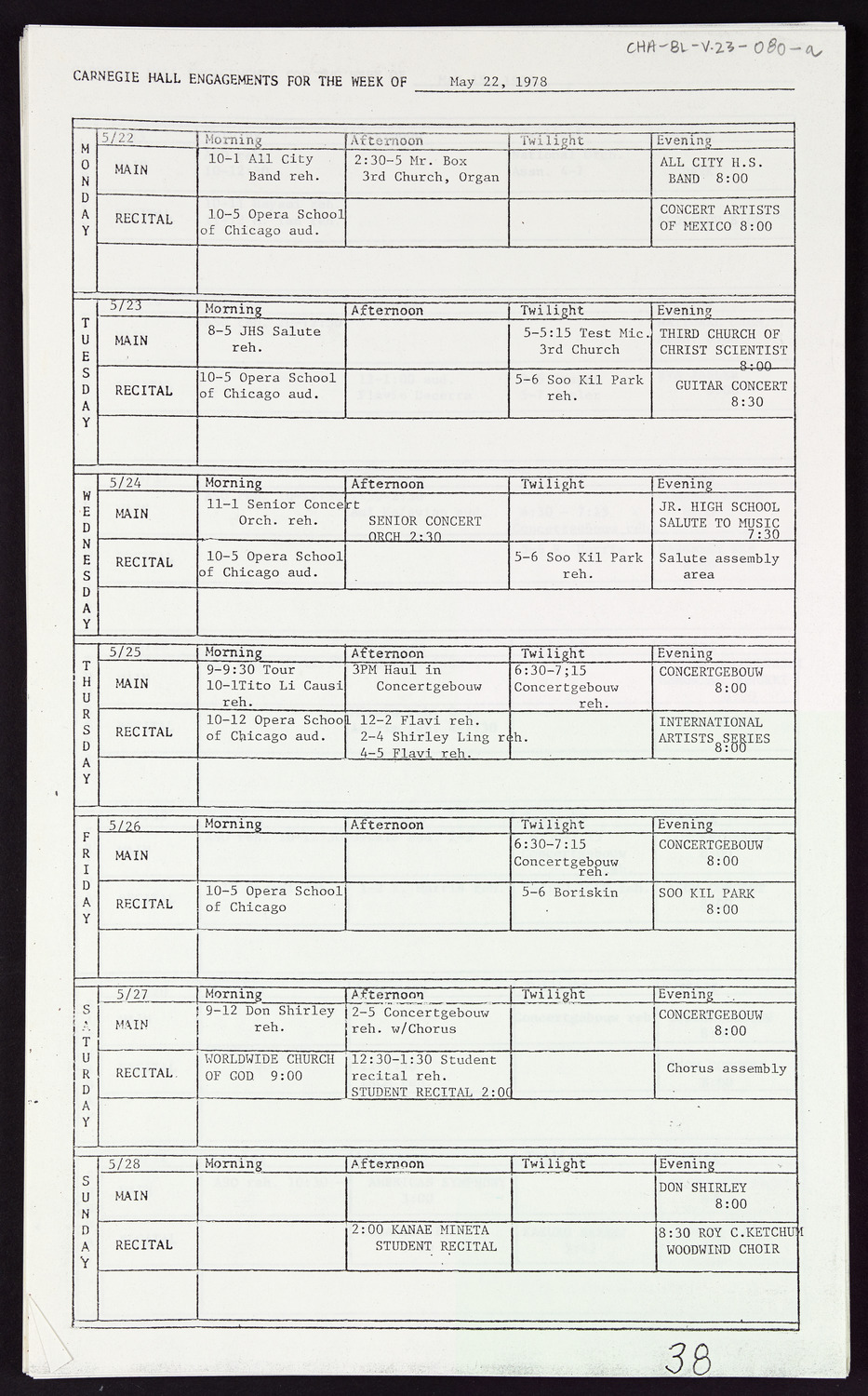 Carnegie Hall Booking Ledger, volume 23, page 80a