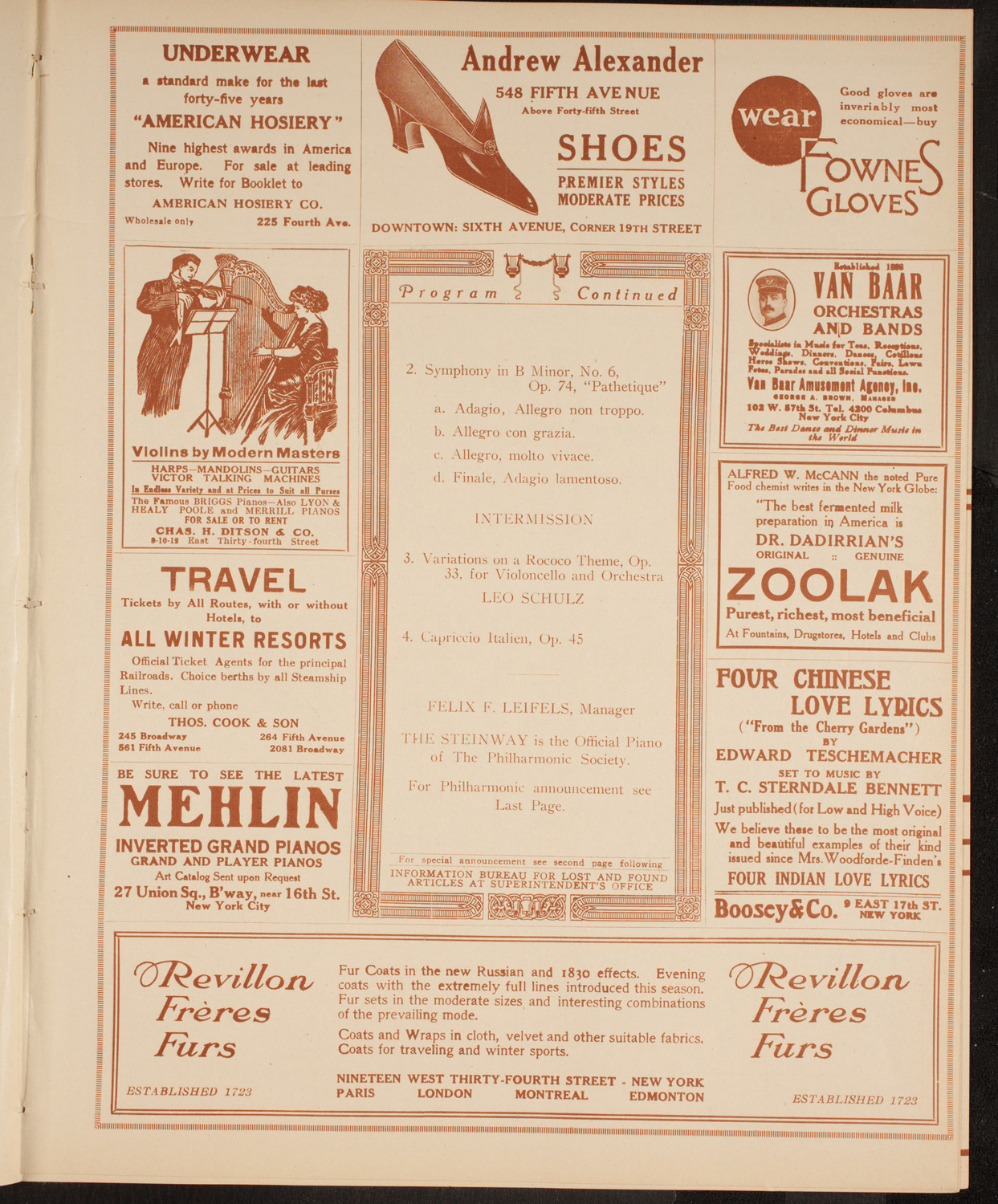New York Philharmonic, November 13, 1914, program page 7