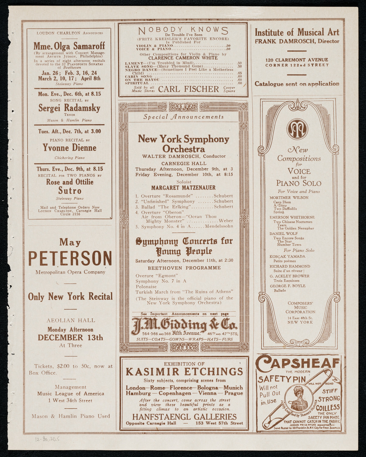 New York Philharmonic, December 3, 1920, program page 9
