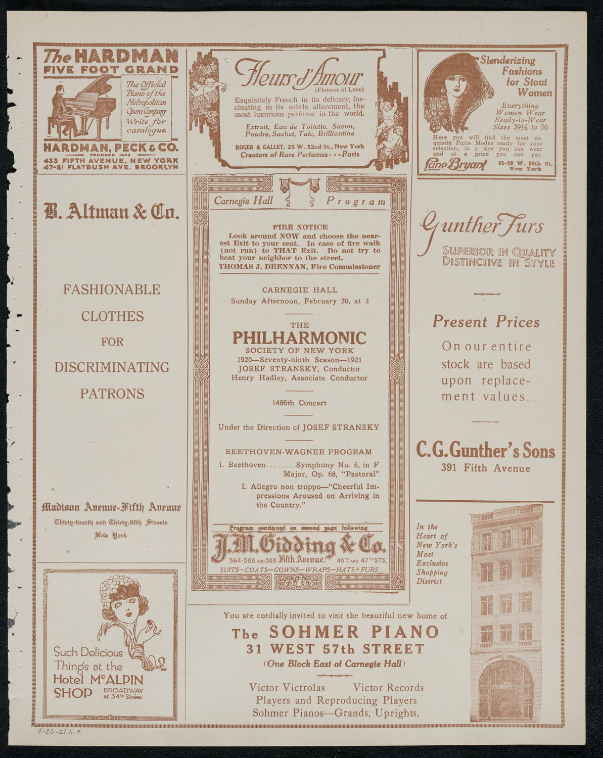 New York Philharmonic, February 20, 1921, program page 5