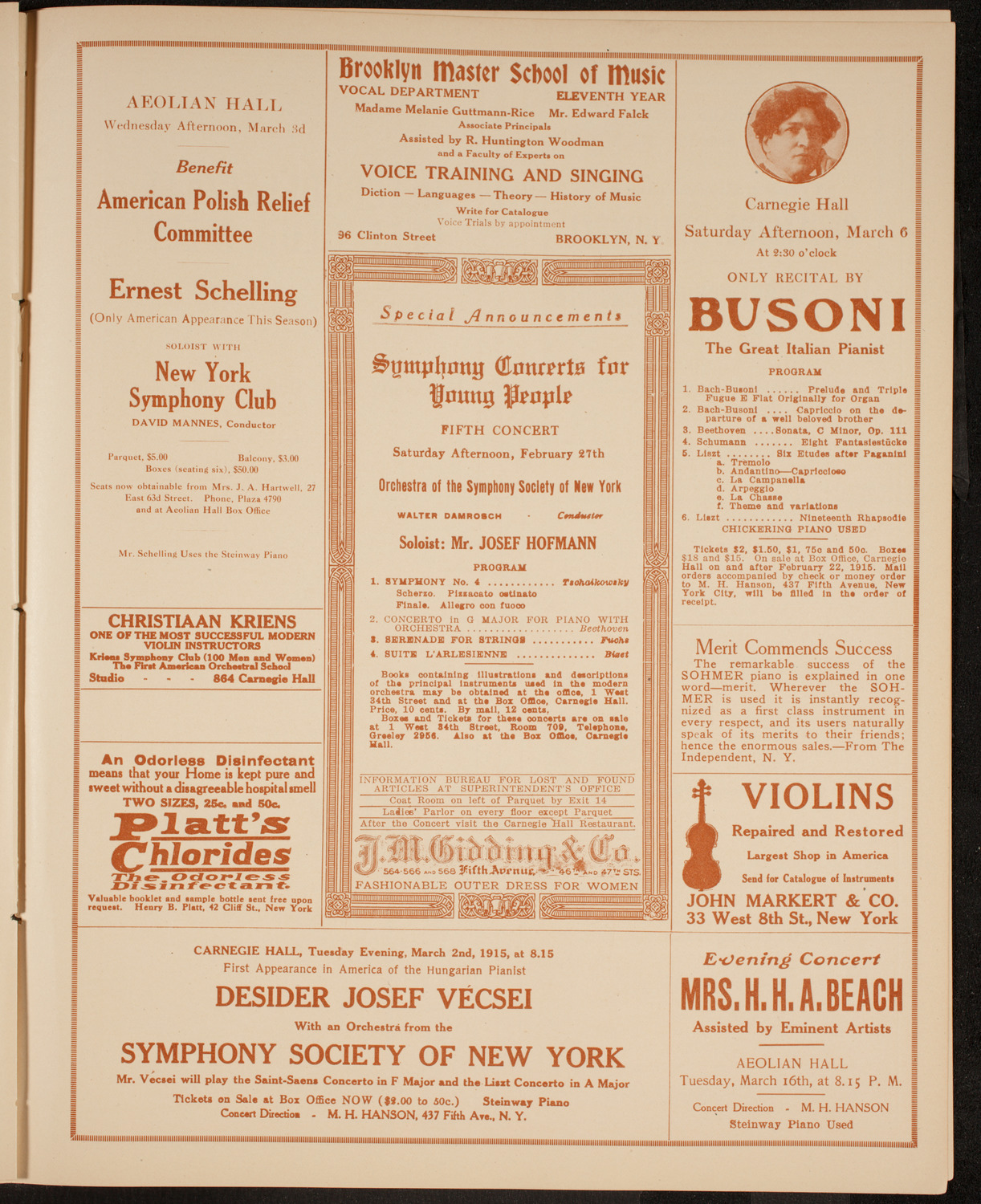 New York Philharmonic, February 25, 1915, program page 9