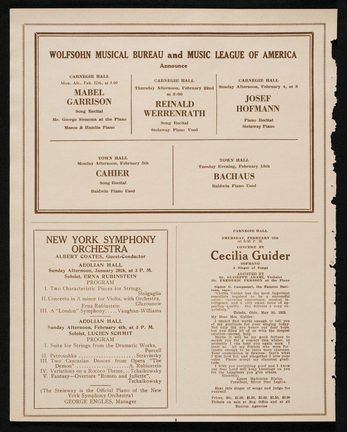 New York Symphony Orchestra, January 26, 1923, program page 8