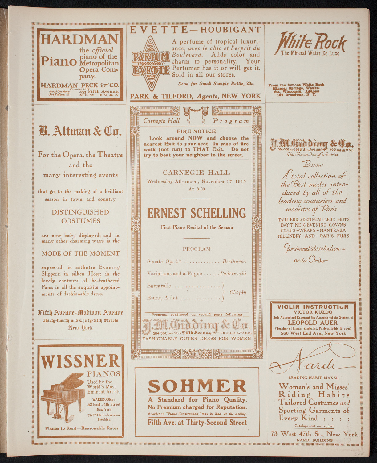 Ernest Schelling, Piano, November 17, 1915, program page 3