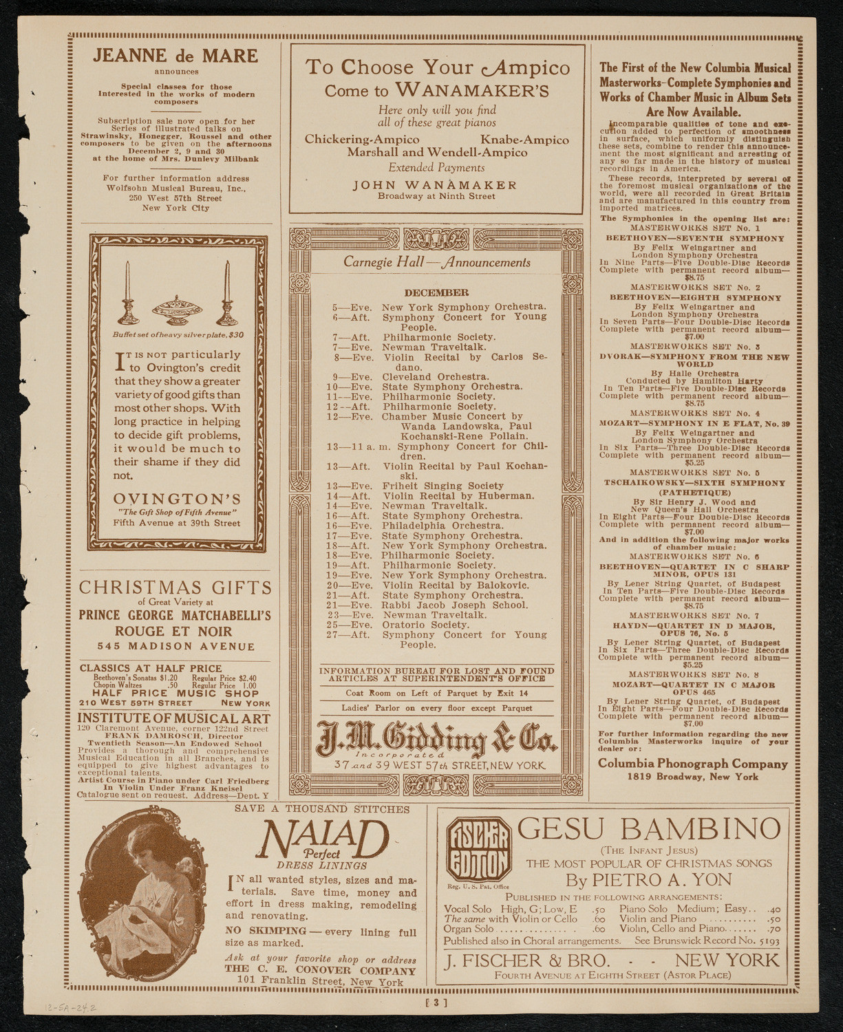 New York Philharmonic, December 5, 1924, program page 3