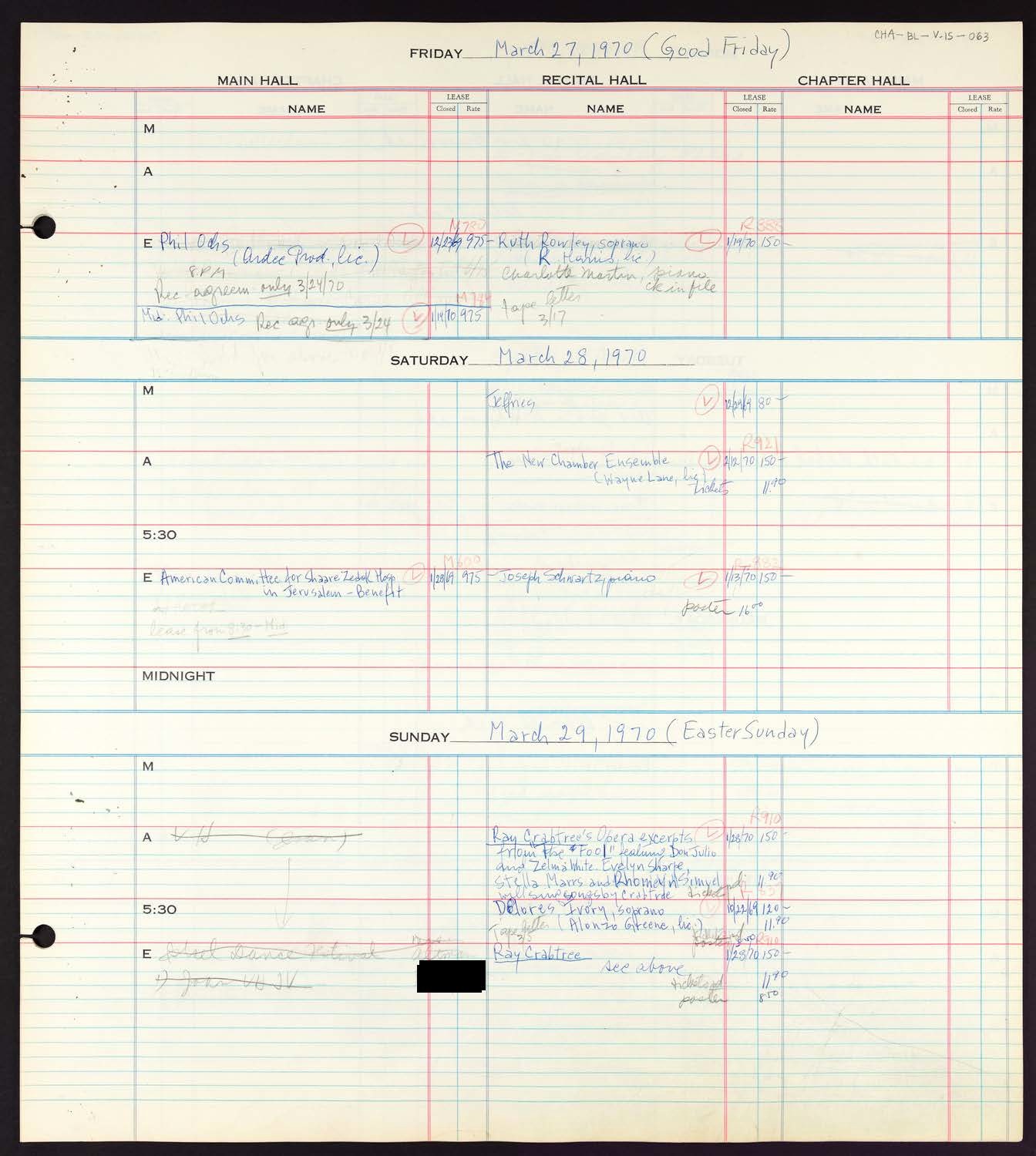 Carnegie Hall Booking Ledger, volume 15, page 63