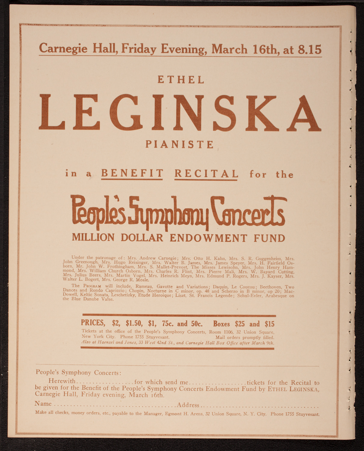 Eugène Ysaÿe, Violin, March 3, 1917, program page 10