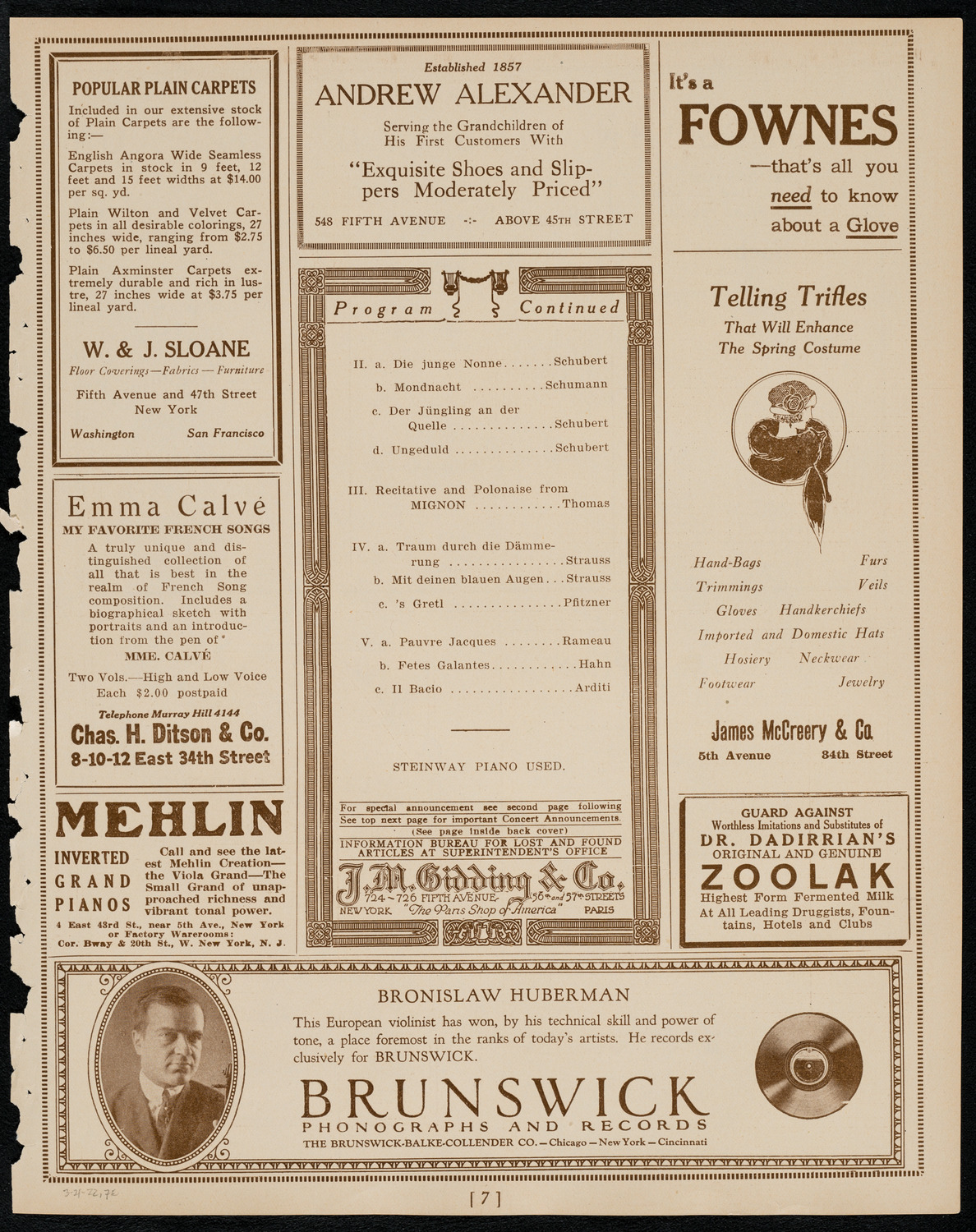 Frieda Hempel, Soprano, March 21, 1922, program page 7