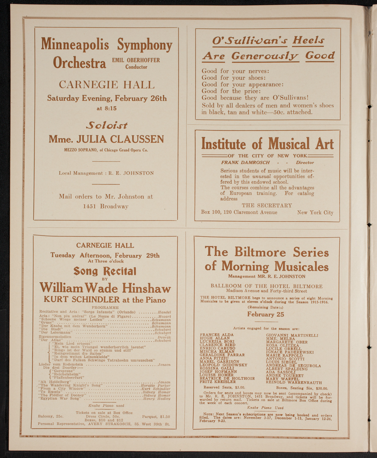 New York Philharmonic, February 20, 1916, program page 2