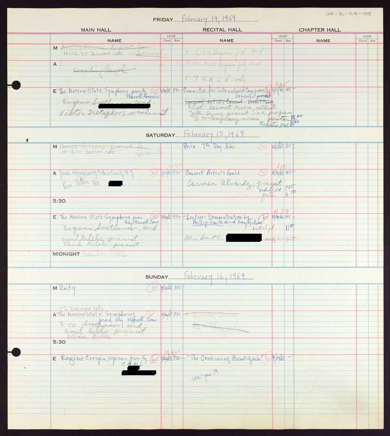 Carnegie Hall Booking Ledger, volume 14, page 49