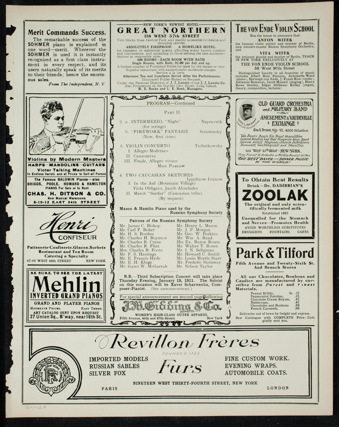 Russian Symphony Society of New York, December 1, 1910, program page 7