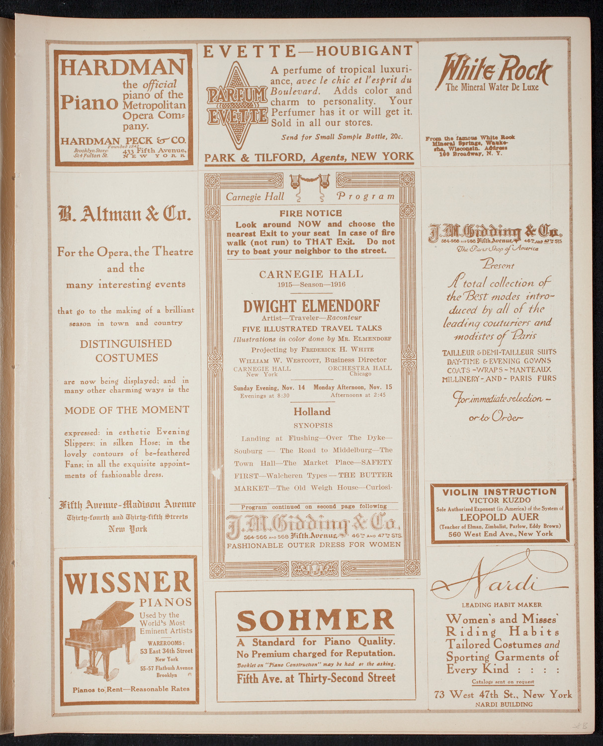 Elmendorf Lecture: Holland, November 14, 1915, program page 5