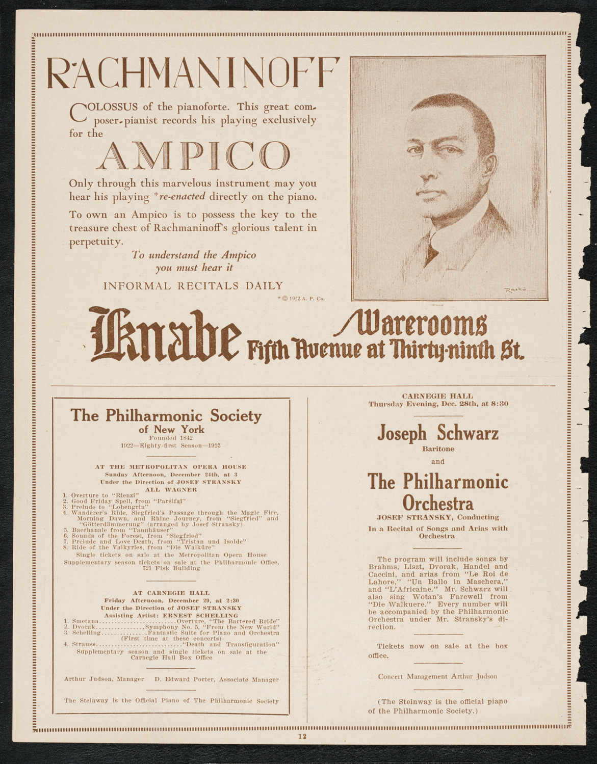 City Symphony Orchestra, December 21, 1922, program page 12