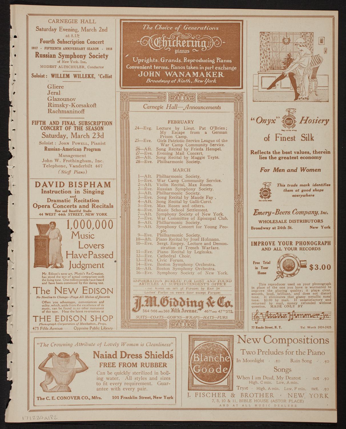 New York Philharmonic, February 24, 1918, program page 3