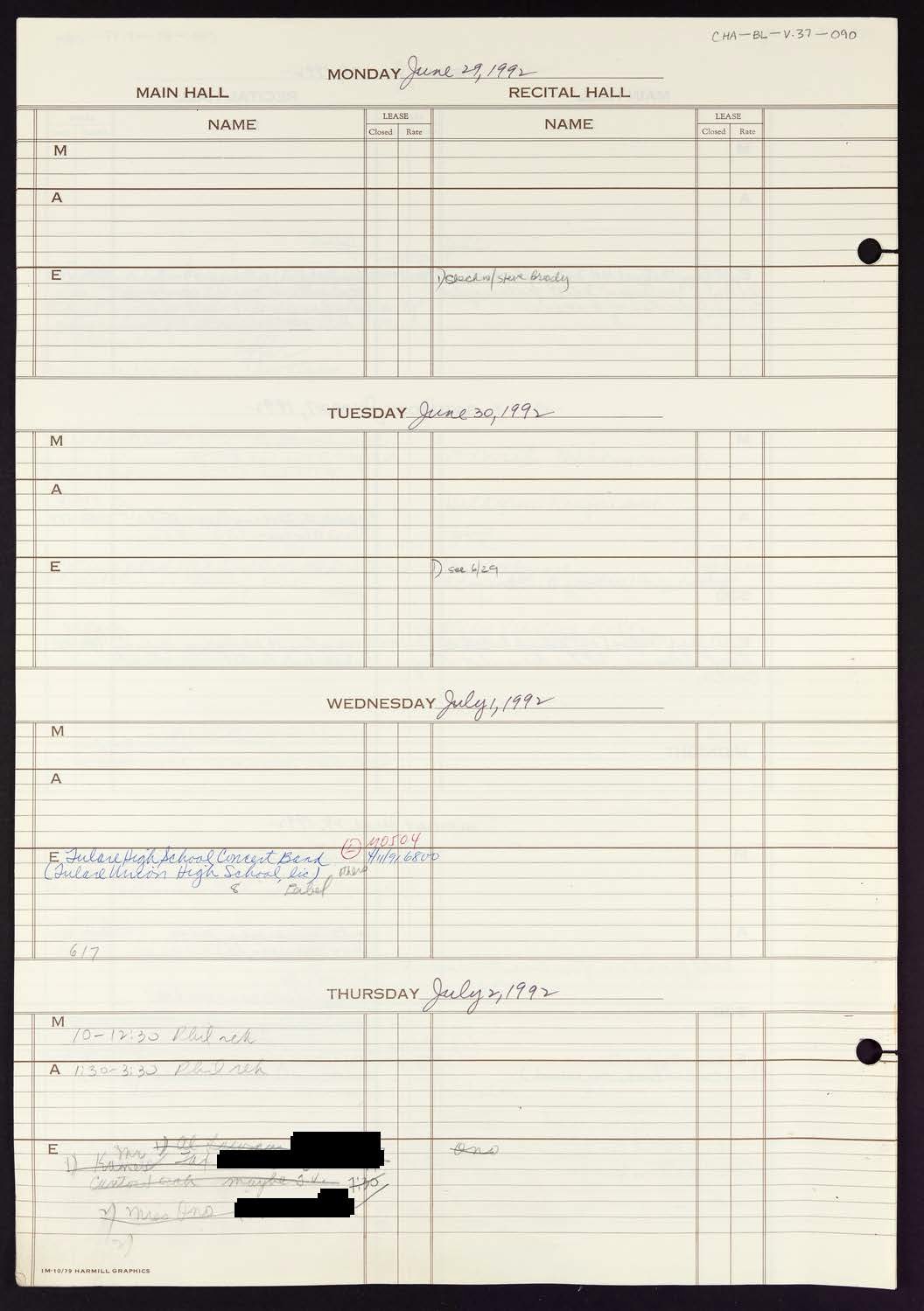 Carnegie Hall Booking Ledger, volume 37, page 90