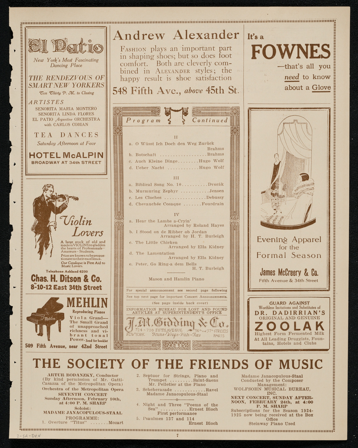 Roland Hayes, Tenor, February 5, 1924, program page 7