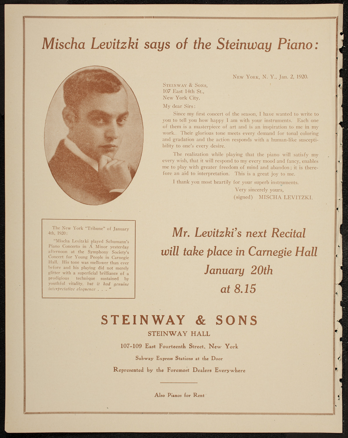 Gala Benefit Concert for New York Probation and Protective Association and Girls' Protective League, January 13, 1920, program page 4