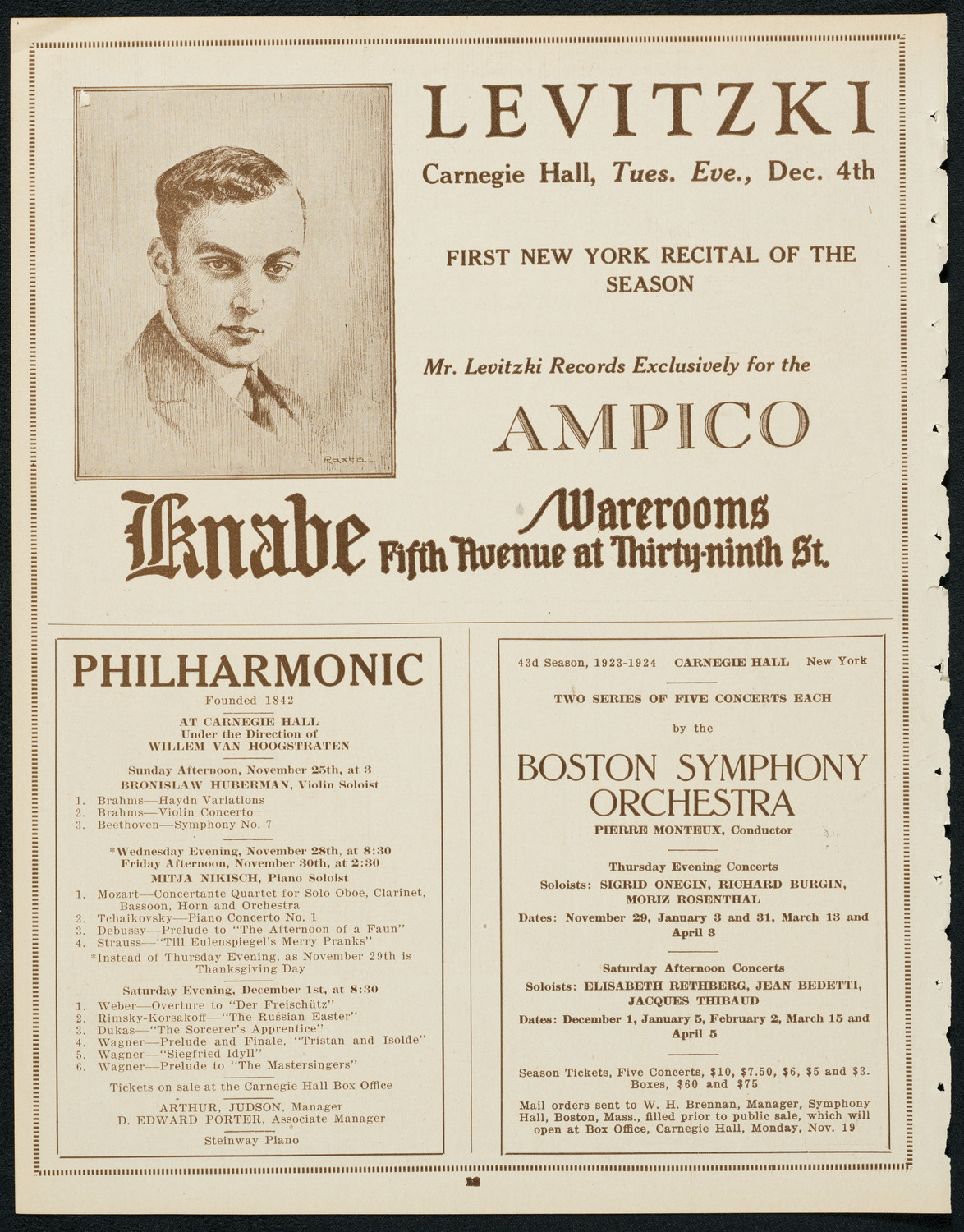 New York Philharmonic, November 24, 1923, program page 12