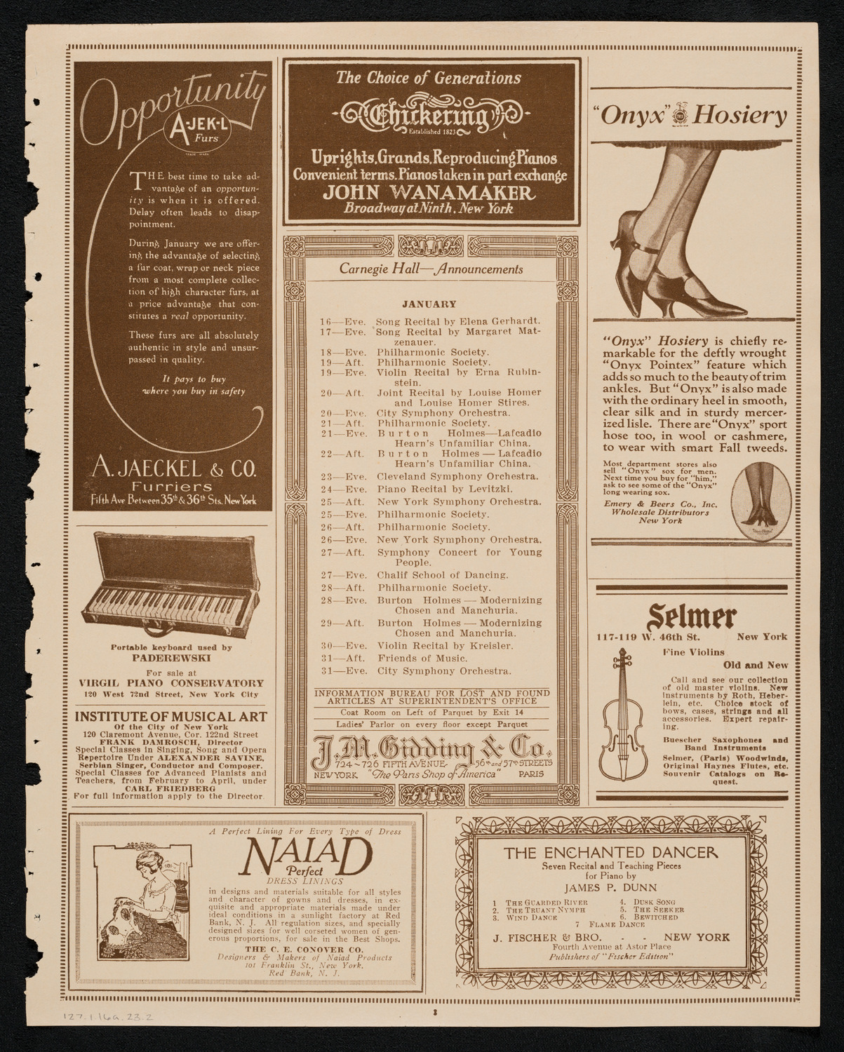 Elly Ney, Piano, January 16, 1923, program page 3