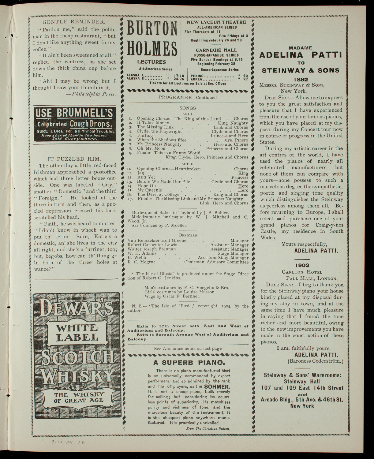 Columbia Varsity Show 1904, March 16, 1904, program page 3