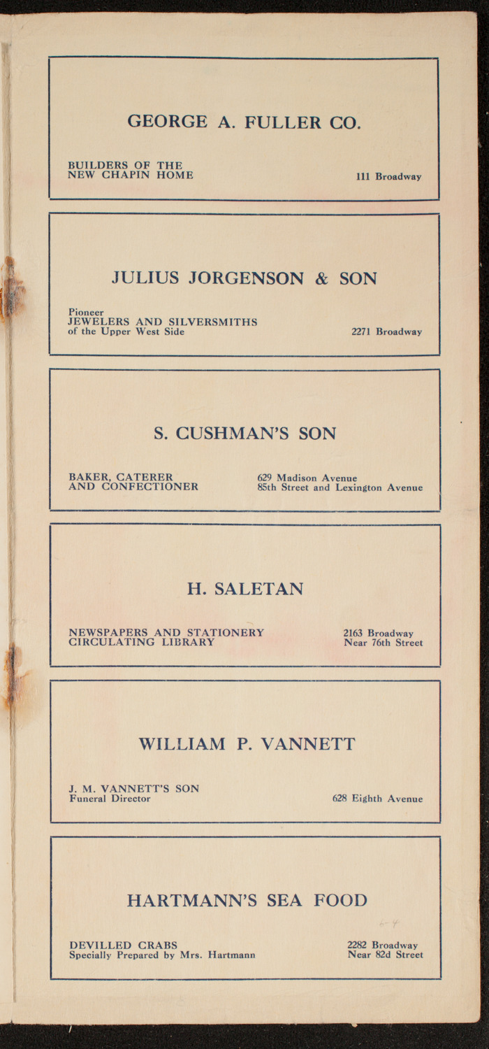 Columbia University Graduate Dramatic Association, May 4, 1911, program page 7