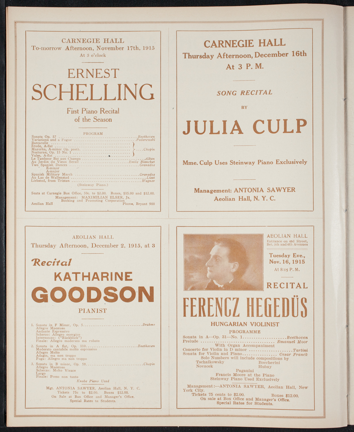 Fannie Bloomfield Zeisler, Piano, November 16, 1915, program page 10