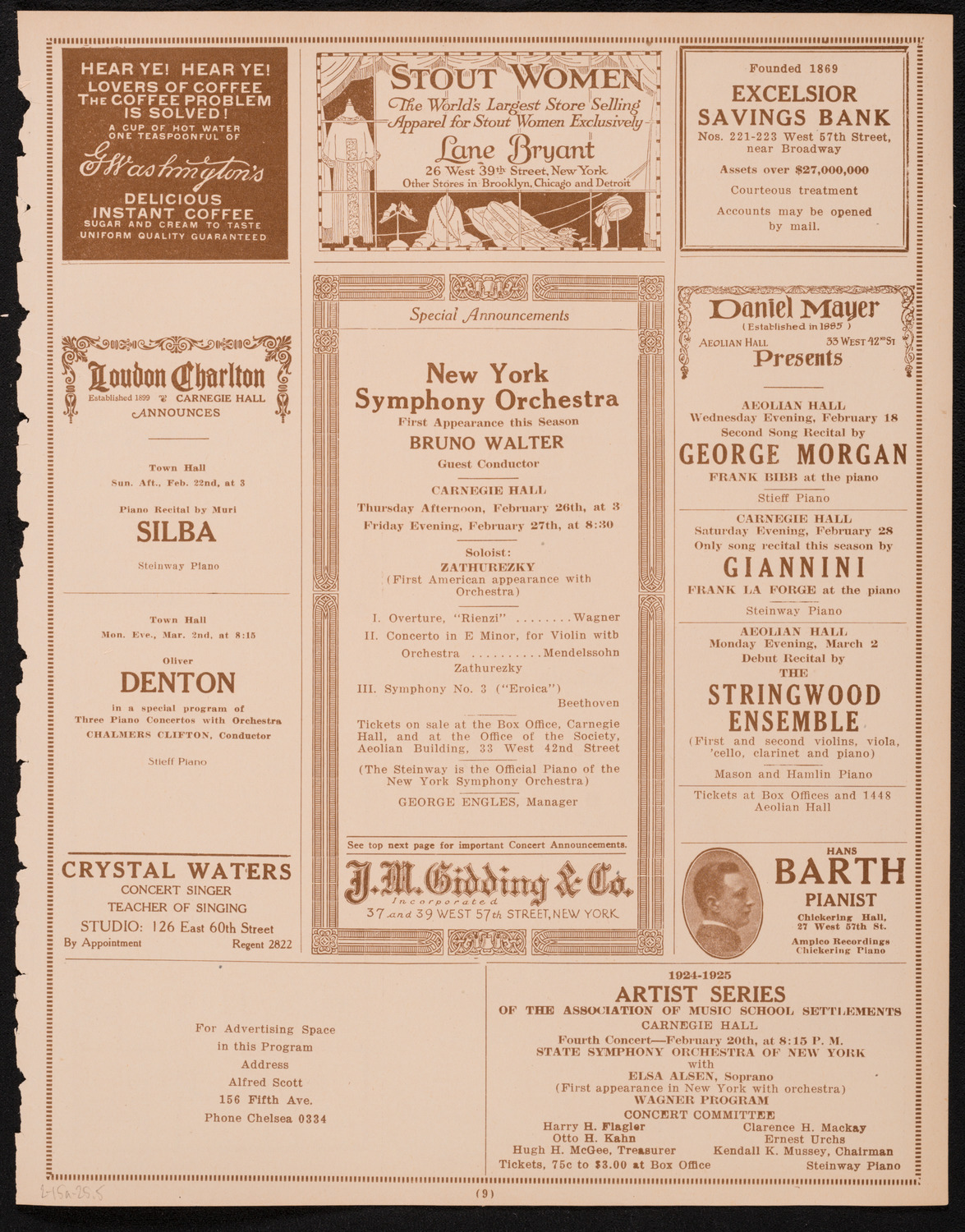 New York Philharmonic, February 15, 1925, program page 9