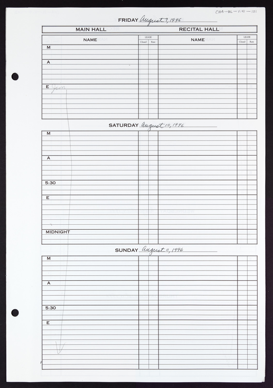 Carnegie Hall Booking Ledger, volume 41, page 101