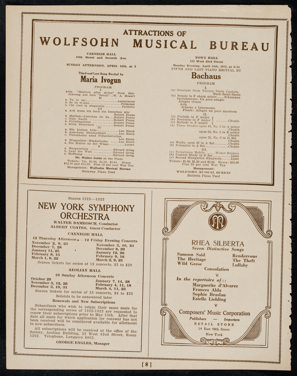 Sir Arthur Conan Doyle, April 12, 1922, program page 8