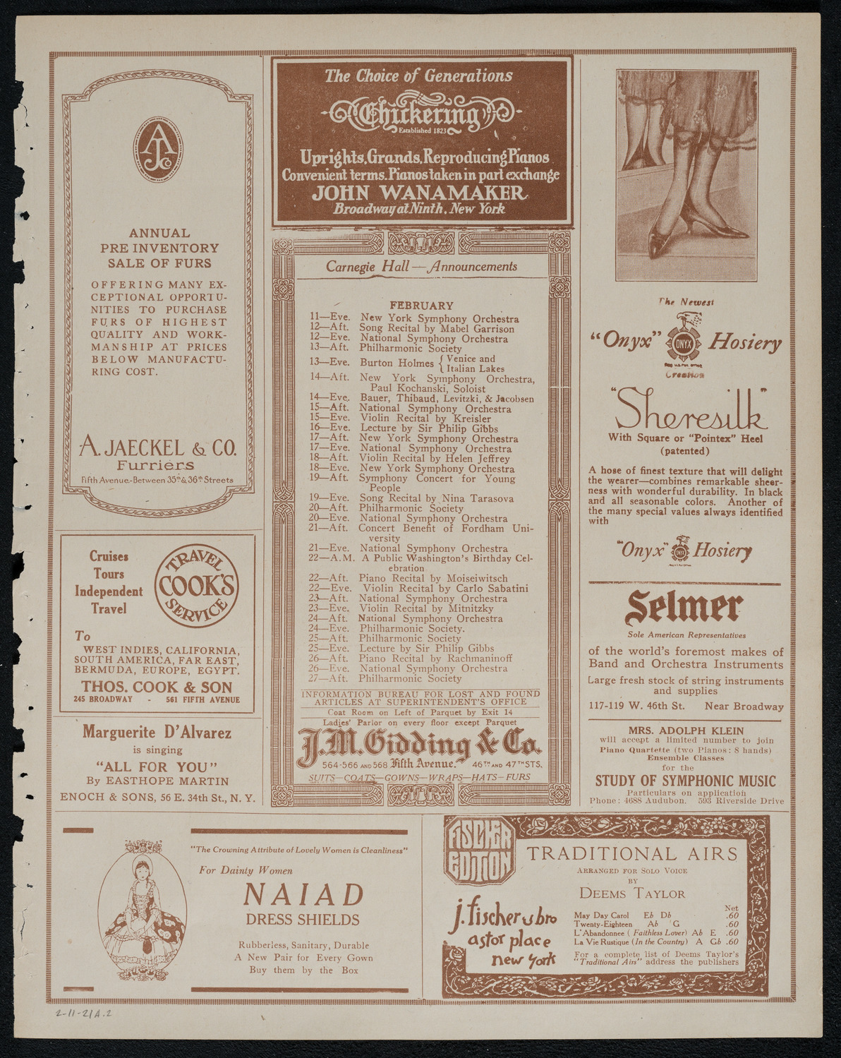 New York Philharmonic, February 11, 1921, program page 3