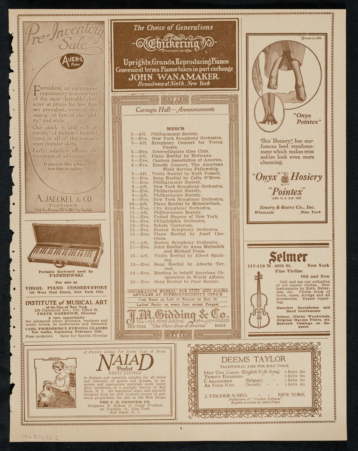 New York Philharmonic, March 1, 1923, program page 3