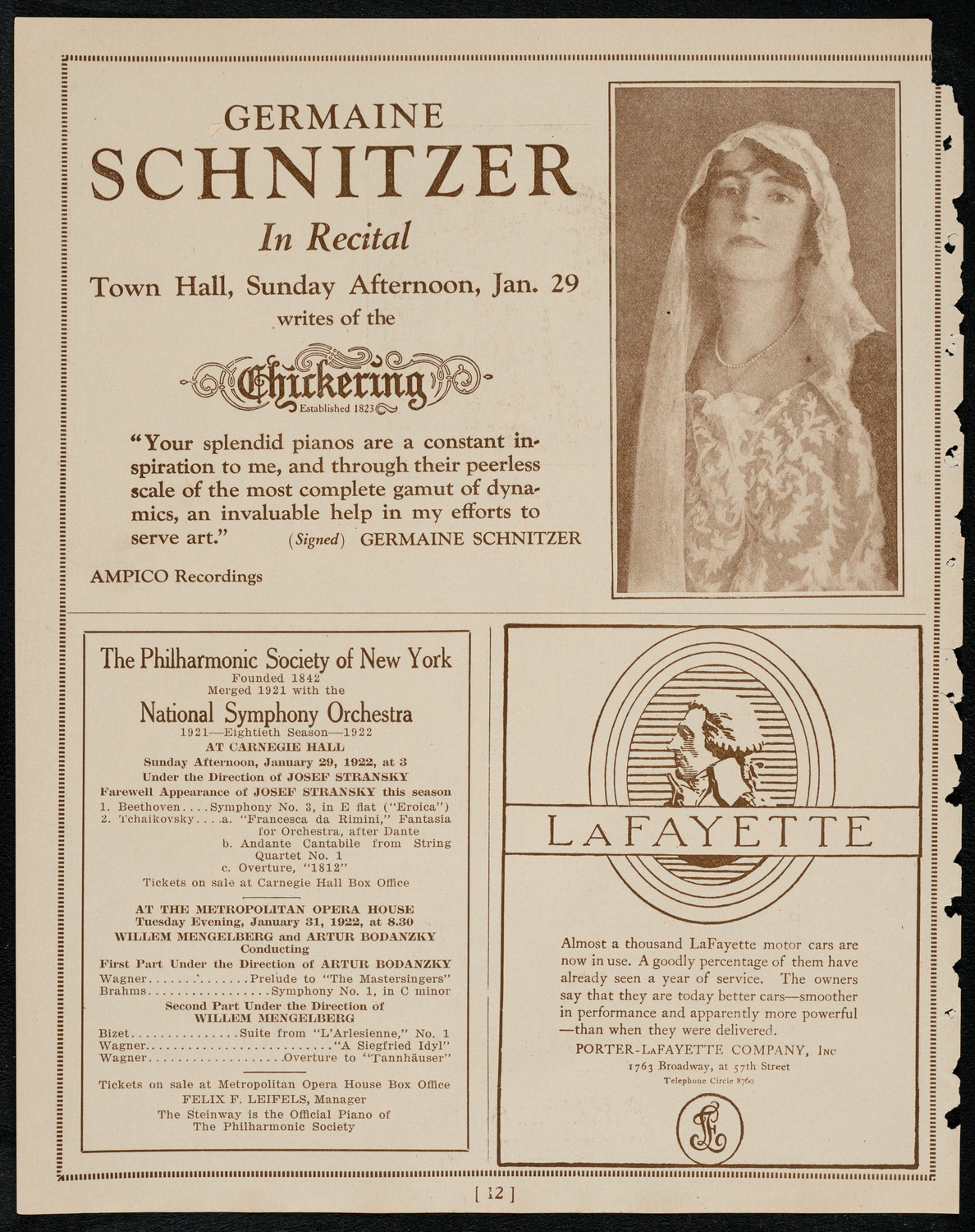 New York Symphony Orchestra, January 27, 1922, program page 12