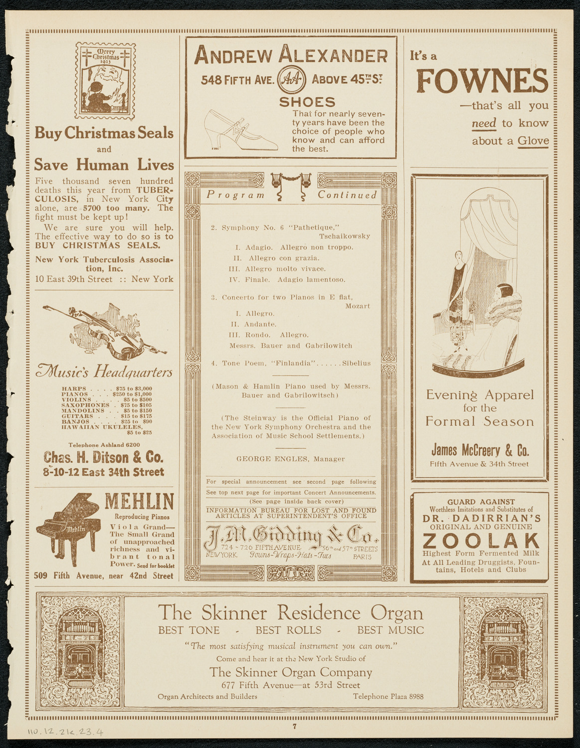 New York Symphony Orchestra, December 21, 1923, program page 7