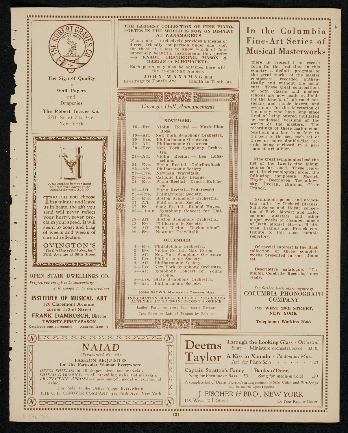 Philadelphia Orchestra, November 17, 1925, program page 3