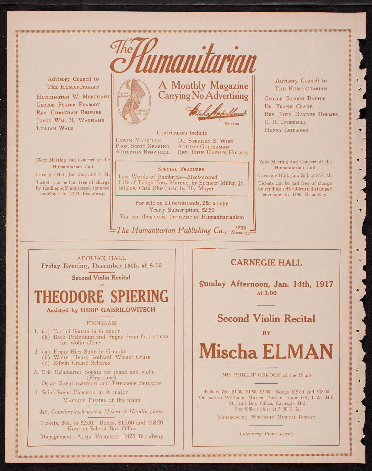 Meeting: The Humanitarian Cult, December 12, 1916, program page 10