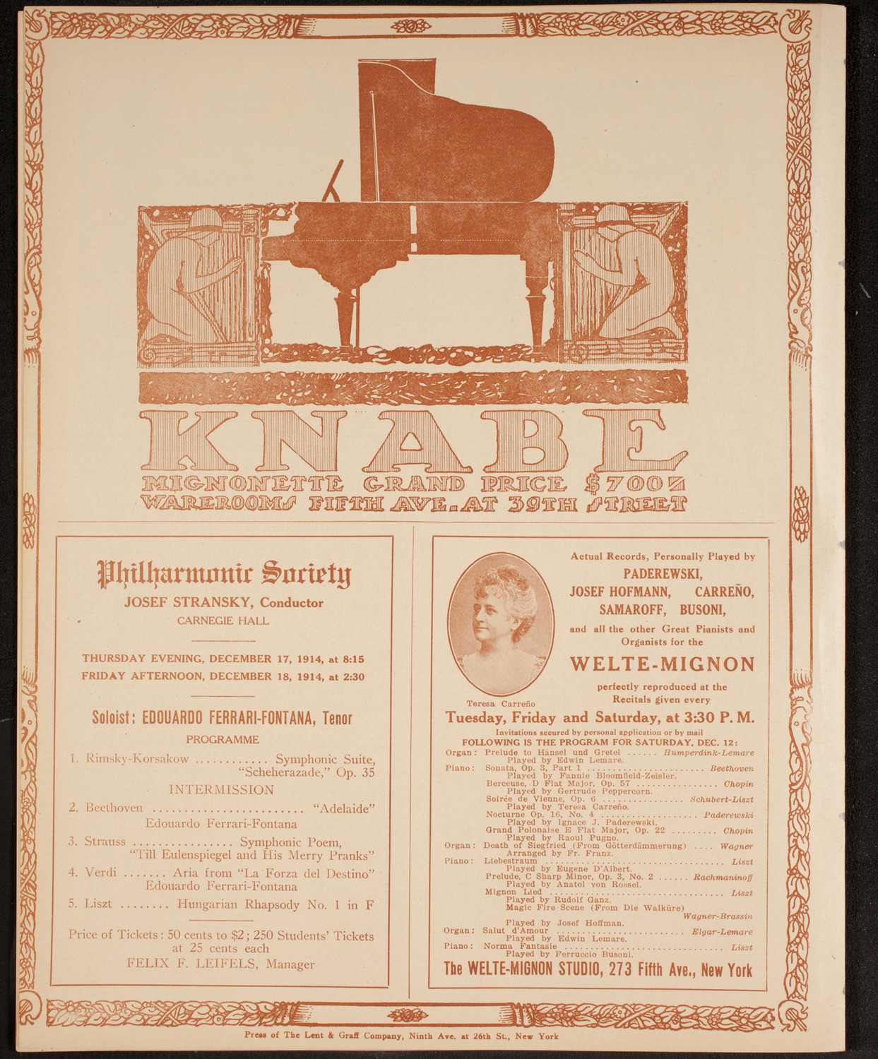 New York Philharmonic, December 10, 1914, program page 12