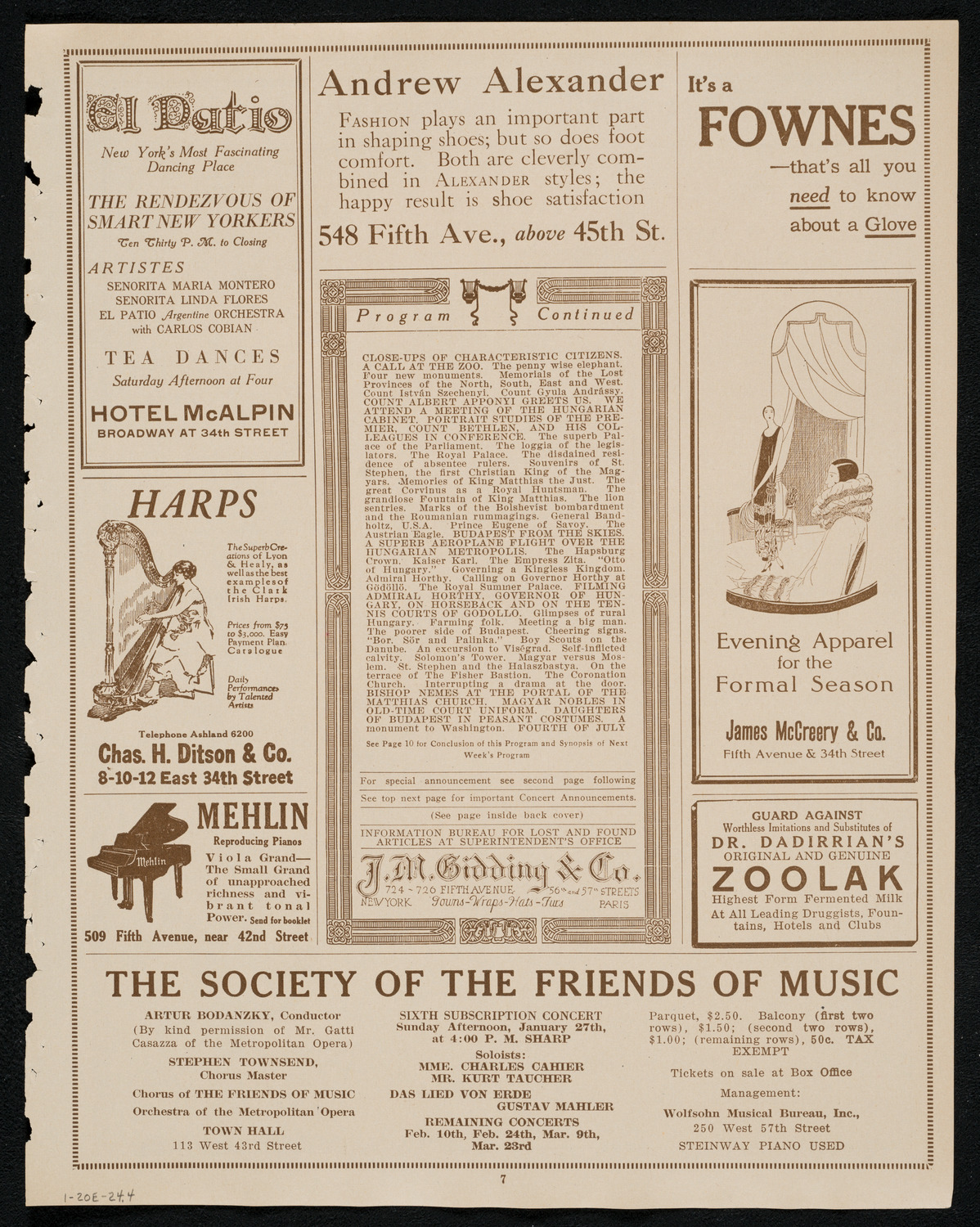 Burton Holmes Travelogue: Budapest and the New Hungary, January 20, 1924, program page 7