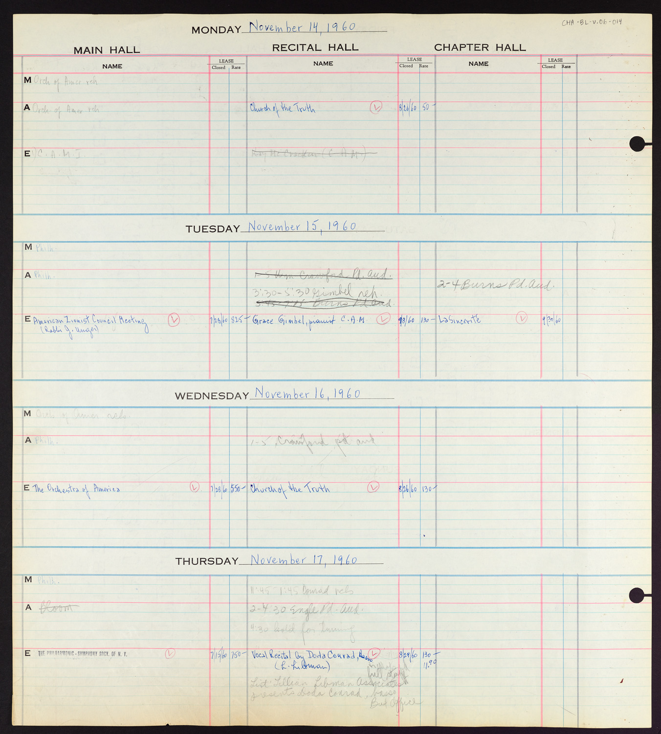 Carnegie Hall Booking Ledger, volume 6, page 14